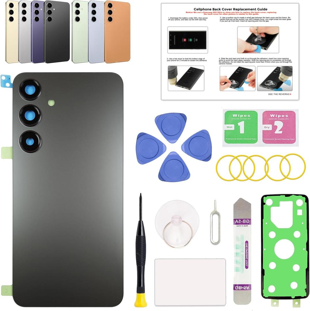 GREEN FUSION Compatible with Galaxy S24 Plus Back Cover Replacement, S24 Plus 5G SM-S926 Back Glass Door with Pre-Installed Camera Lens, Repair Tools & Instruction, Black