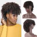 SCENTW Afro Puff Mohawk Ponytail Jerry Curly Non Drawstring Ponytail Clip in Synthetic Fauxhawks Afro Puff Bun with Bangs Short Afro Kinky Curly Hair Bun Warp Hair Extensions with 6 BB Clips