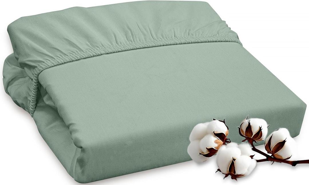 ROYALE LINENS 300 Thread Count 100% Long Staple Combed Cotton Fitted Sheet Queen - Super Soft Deep Pocket Bottom Sheet - Fitted Sheets Only - Elastic Sheets (Queen, Sage Green)