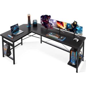 Coleshome 66" L Shaped Gaming Desk, Corner Computer Desk, Sturdy Home Office Computer Table, Writing Desk, Larger Gaming Desk Workstation, Black