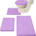 Madeals Chenille Bath Rug Set with Toilet Lid Cover and U-Shaped Toilet Floor Rug - Lavender (20"x 32"/16"x 24"/Contour/Lid Cover)