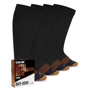 Doctor's Select Copper Plus Size Compression Socks Wide Calf - 2 Pairs | 20-30mmHg Extra Wide Calf Compression Sock Women | Copper Socks for Swelling, Varicose Veins | Extra Wide Calf Compression Sock | Black Wide Compression Socks for Women & Men