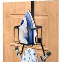 ORLESS Ironing Board Hanger Metal Wall Mount Iron and Ironing Board Holder, Laundry Room Decor and Storage with Large Storage Black Wooden Base Basket