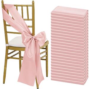 50 PCS Satin Chair Sashes Bows, Rose Gold Chair Ribbon Ties Back Sash Bow Chair Decorative for Wedding Birthday Banquet Party Hotel Event Chair Cover Decoration(7 x 108 Inch)