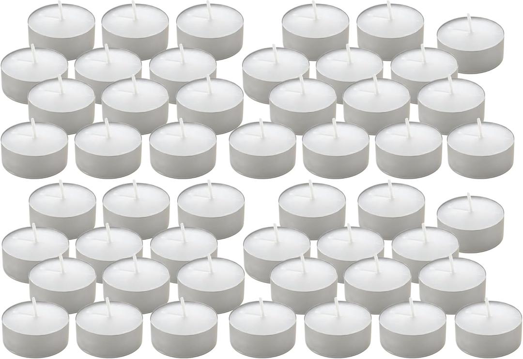 Tea Light Candles, 50‑Count – 4.5‑Hour Long‑Burning White Tealights for Warmers – Non‑Toxic, Smokeless & Soot‑Free Unscented Candles for Parties, Décor & Shabbat