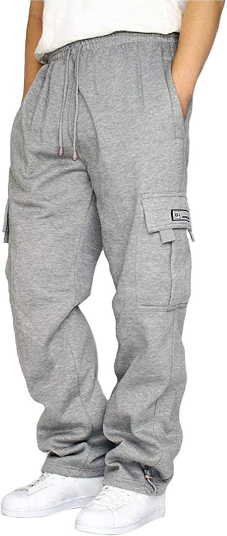 CEHT Men's Cargo Sweatpants Joggers Casual Pants with Pockets for Hiking Athletic Workout (Gray)