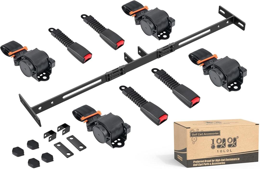 10L0L 4 Passenger (2+2) Golf Cart Seat Belt Kit for EZGO, Yamaha, Club Car, Fits Front Rear Seat, with Bracket