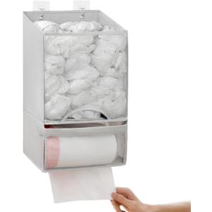 Vorshape Bag Saver - Extra Large 2 in 1 Plastic Bag Holder Storage, Durable Mesh Grocery Hanging Trash Dispenser Roll Organizer for Home Kitchen/Bathroom/Laundry, Multi-purpose for Daily (Light Grey)