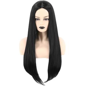 Topcosplay Women Wig Black Long Straight Middle Part Cosplay Halloween Costume Hair Wigs,  21-24.5 inch