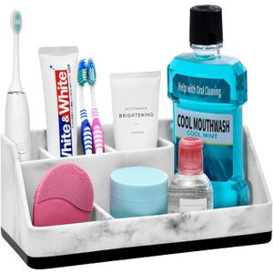 VITVITI Toothbrush Holders for Bathrooms, Bathroom Counter Organizer for Vanity Countertop/Sink, 5 Slots Tooth Brush/Toothpaste Holder Storage, Marble Look Bathroom Accessories, Black Resin (Large)