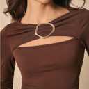 Floerns Women's Going Out Cut Out T Shirts Metal Ring Long Sleeve Casual Tee Shirts (L)