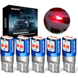 MAXGTRS 194 LED Light Bulb Red 168 2825 W5W T10 Wedge 6-SMD 3030 Chipsets LED Replacement Bulbs Error Free for Car Dome Map Door Courtesy License Plate Lights, Pack of 5