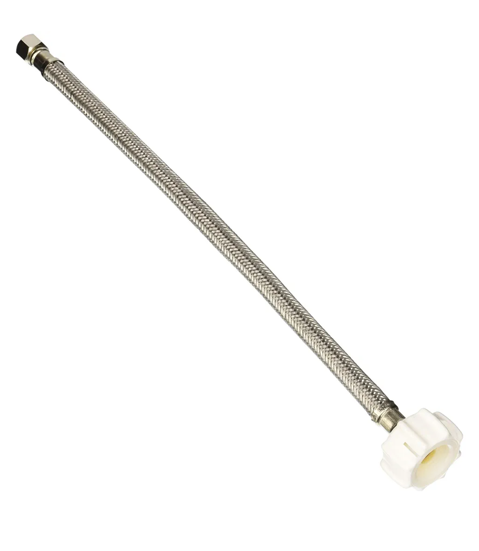 Fluidmaster B1T16CS Click-Seal Toilet Water Supply Connector, 3/8 X 7/8 in, Compression X Ballcock, L, 1500 Psi, 16", Silver