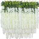 Artificial Wisteria Flowers, White Dense Artificial Fake Wisteria Vine Ratta Hanging Garland Silk Flowers String for Home Party Wedding Decor (24pcs White)