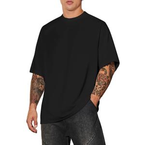 Verdusa Men's Oversized Shirts Short Sleeve Loose Fit Casual Solid Basic Tee Tops (Black, XL)