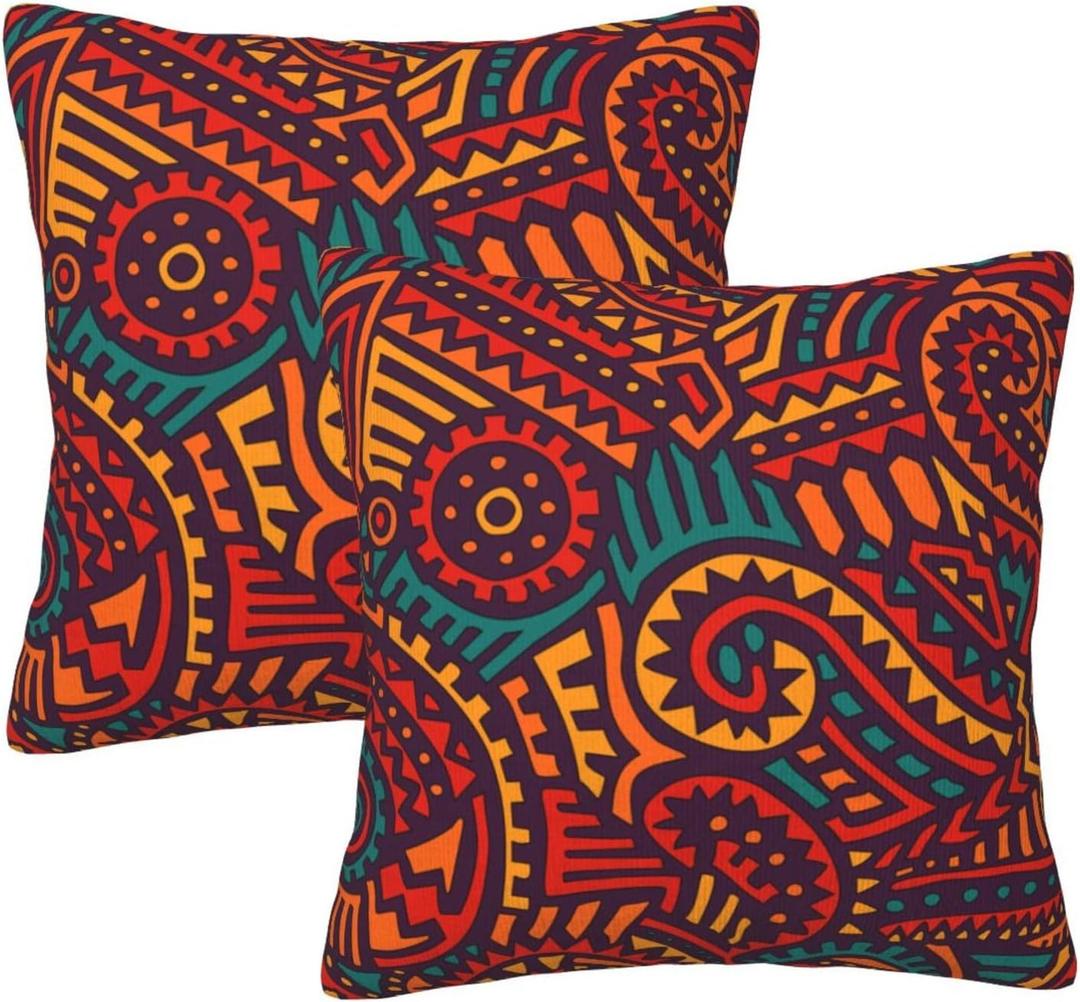 Boho Throw Pillow Covers 18x18 Inches Set of 2 African Ethnic Vintage Double Sided Pattern Soft Pillow Case Cushion Cover Pillowcase for Couch Sofa Bed Decorative