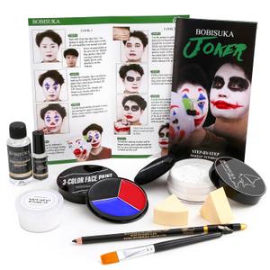 Halloween Joker/Clown Makeup, Complete Joker/Clown Makeup Kit Face Paint SFX Character Set, Professional Joker Make Up Kits for Art Costume, Dress-Up Party, Cosplay, Stage & Film (Joker/Clown SFX Makeup Kit)