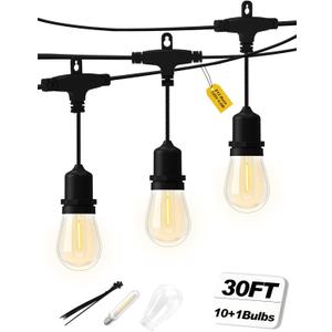 Outdoor String Lights 30FT, Patio Lights Outdoor Waterproof, Plug-in Hanging Lights with Shatterproof LED Bulbs, 2700K Warm White, E12 Connectable Lights for Porch Backyard Balcony Gazebo