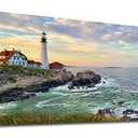tigeridge Portland Head Light Wall Art Sunset Lighthouse Canvas Wall Art for Living Room Ocean Canvas Pictures Seascape Artwork Canvas Prints Office Home Wall Decor Framed Ready to Hang 30" x 60"