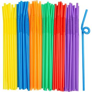 Comfy Package [300 Pack] 10.02" High Long Flexible Straws, Disposable Plastic Drinking Straws - Assorted Colors