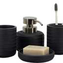ZCCZ Black Bathroom Accessories Set 4 Pcs - Toothbrush Holder, Soap Dispenser, Vanity Tray, Tumbler - Countertop Organizer for Bathroom - Modern Accessory Set for Home Decor and Storage (Black 4pcs)