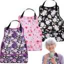 3 Pack Adult Bibs Washable Clothing Protector with Crumb Catcher, Adjustable Reusable Waterproof Large Feeding Adult Bib (Floral)