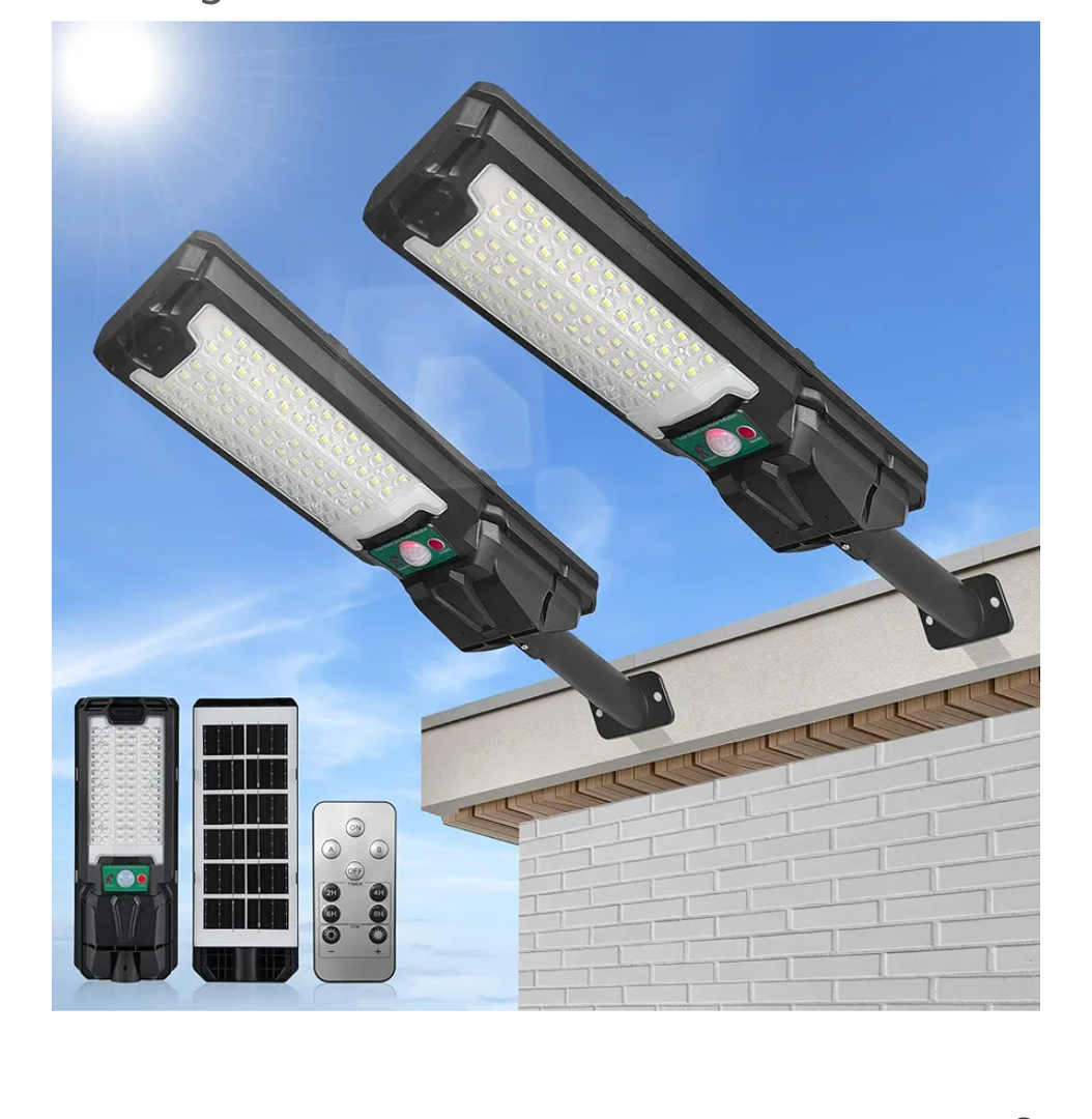 2 Pack Solar Street Lights Outdoor, Waterproof Solar Lights Outdoor with Wide Angle and Remote Control 6500k Motion Sensor Outdoor Solar Lights for Patio and Parking Lot