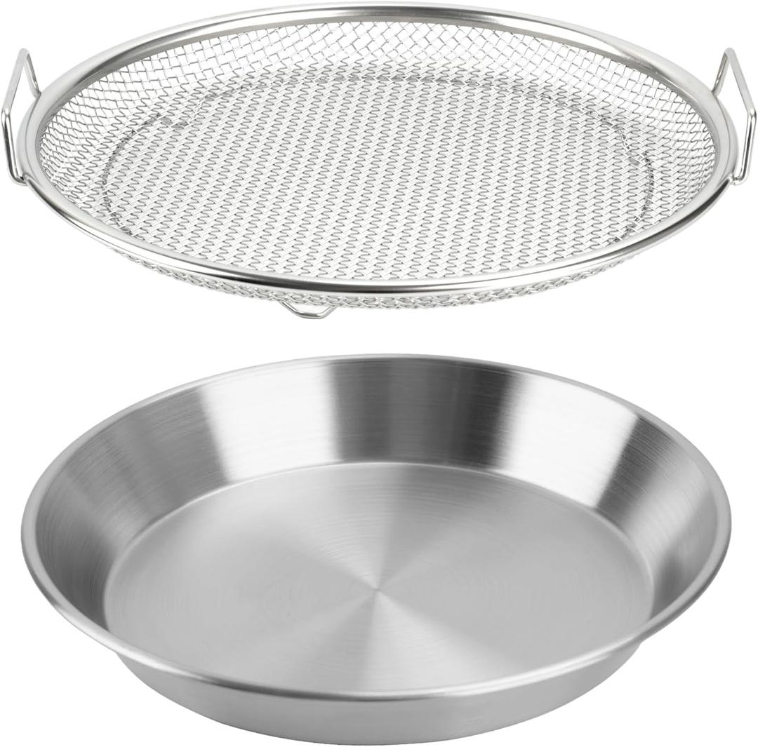 Oil Filter Tray, Stainless Steel Mesh Drain Basket Colanders Air Fryer Accessories for Fried Food Draining Rack Barbecue Grill Tray Net Draining Pan Strainer for Vegetable Dessert (10.2 Inch)