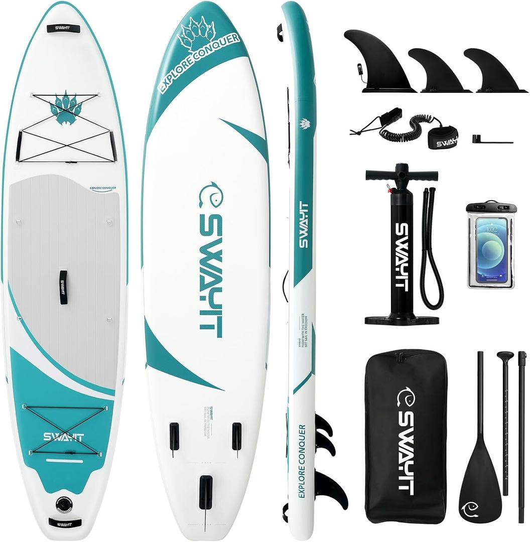 Inflatable Stand Up Paddle Board  Durable SUP for Adults & Youth,33" Wide Blow Up Paddle Board with Paddle, Pump, Backpack,Leash  All Around Stable for All Skill Levels, Carries up to 450 lbs (Bear Claw Green)