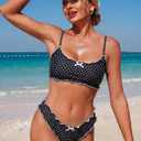 ZAFUL Womens Bikini Set 2 Piece Swimsuit Bandeau Top Cute Plaid Ruffled Bow Decor Cheeky Bathing Suits (XL)