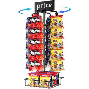 TJ.MOREE Chip Rack Display Stand, Chip Bag Holder for Party 360 Rotating 48 Clips Countertop Snack Hanger, Snack Retail Display Rack