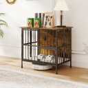 Hadulcet Foldable Dog Crate Furniture, No Assembly Indoor Dog Kennel with Storage Top, Wooden Dog Crate Table for Small to Medium Dogs, 27.55 Furniture Style Dog Cage with 2 Bowls Rustic Brown