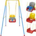 Toddler Swing with Soft Cushion, Foldable Indoor & Outdoor Baby Swing, Easy to Install & Store for Backyard Play (Blue)