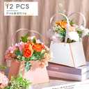 Fuutreo 12 Pcs Mother's Day Flower Gift Bags for Bouquets Portable Craft Flower Arrangement Boxes with Handle Waterproof Bouquet Wrapping Bags Florist Handbag for Wedding Birthday Party(Pink, White)
