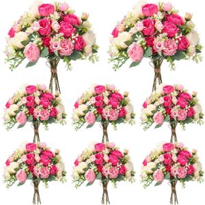 Geosar 8 Bundles Artificial Peonies Flowers Fake Silk Peony Bouquet Faux Peonies Flowers Bulk for Decoration Vase Floral Arrangements Wedding Party Table (Bright Color)