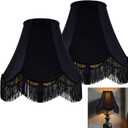 GO&SO Black Silk Bell Lamp Shades Set of 2 -Petal Edge Braid with Black Fringe Trim, 6"x13"x10.6"(Spider), Classic Scalloped Lamp Shade, Replacement Lampshades for Table, Floor Lamps, Easy Assembly