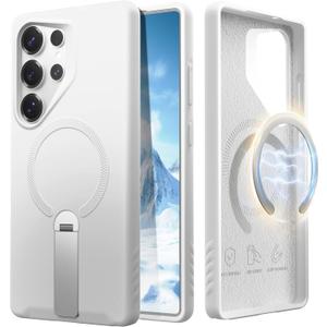 URBANITE for Samsung Galaxy S25 Ultra Case, Compatible with MagSafe, Slim Magnetic Silicone Protective Phone Case with Adjustable Kickstand (White)
