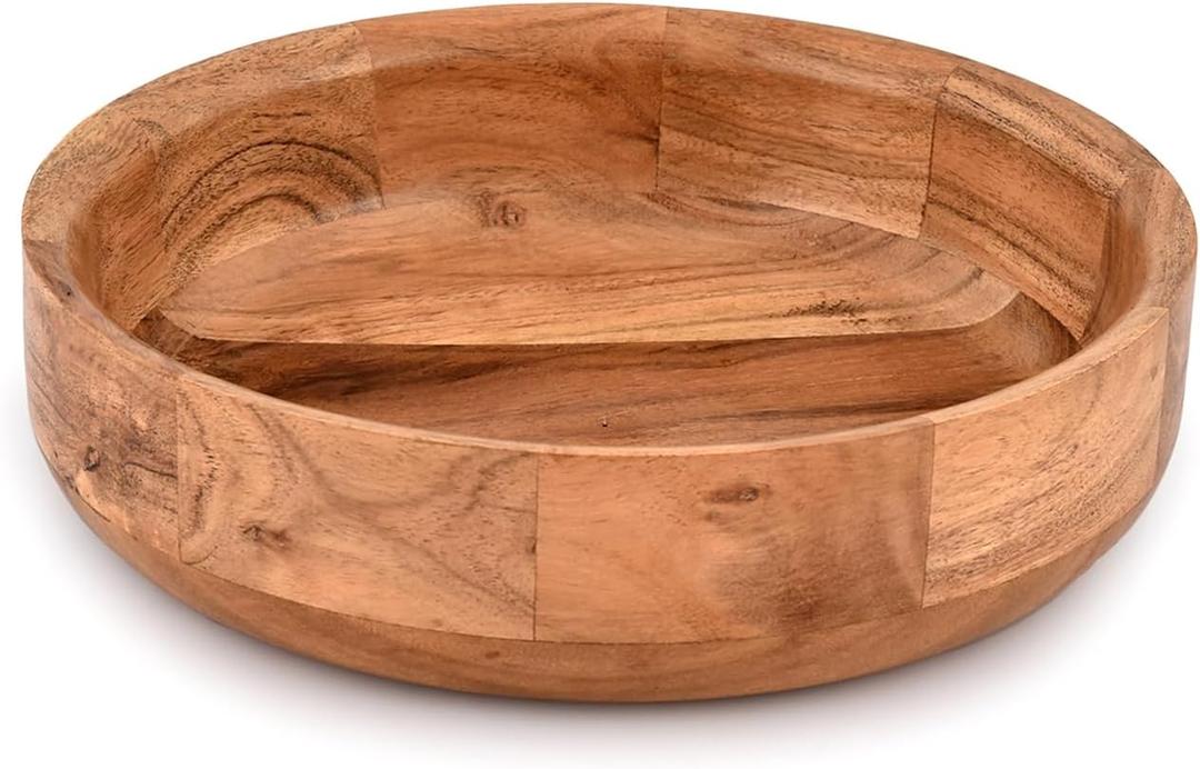 Kaizen Casa Wooden Round Shaped Serving Bowl for Fruit, Dessert Platter Tray Dish Kitchen Dining Fruit, Dessert, Snack