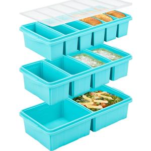 Silicone Freezer Tray With Lid - Soup Freezer Container Molds Set Makes 2-Cup & 1-Cup 1/2-cup Portions Cubes Perfect for preparing meals in different Portion Sizes Oven & Dishwasher-Safe (Blue)