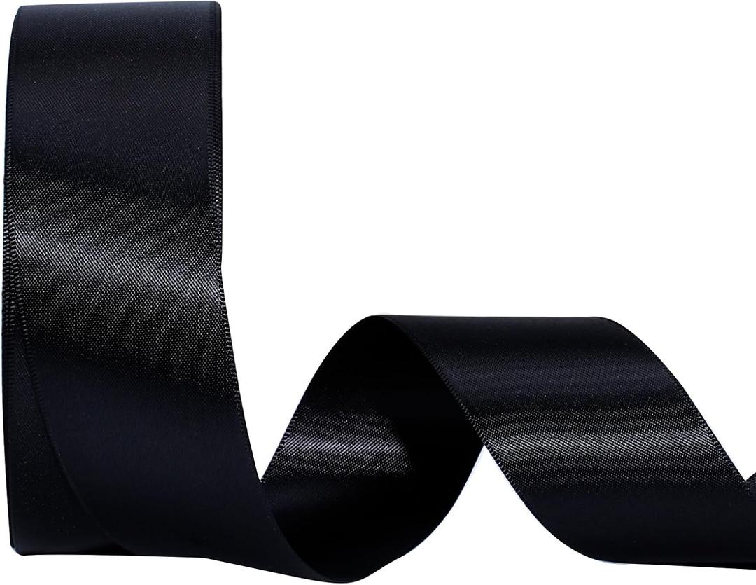 LaRibbons Black Satin Ribbon 1 1/2 Inch 50 Yards Double Faced Red Silk Ribbon for Flower Bouquet Crafts Gift Wrapping Bow Christmas Decoration