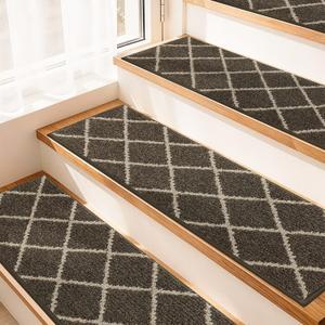 COSY HOMEER Stair Treads for Wooden Steps, Non-Slip Carpet Stair Treads Indoor, Soft Stair Runners with TPE Backing for Kids Elders Pets, 10pc 28"x 9" Brown