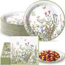 Qinyoung 100 Pcs Floral Tea Party Plates and Napkins Sets Wildflower Party Supplies Floral Paper Plates and Napkins Disposable Spring Themed Baby Shower Tableware for Summer Wedding, Serve 50 Guests