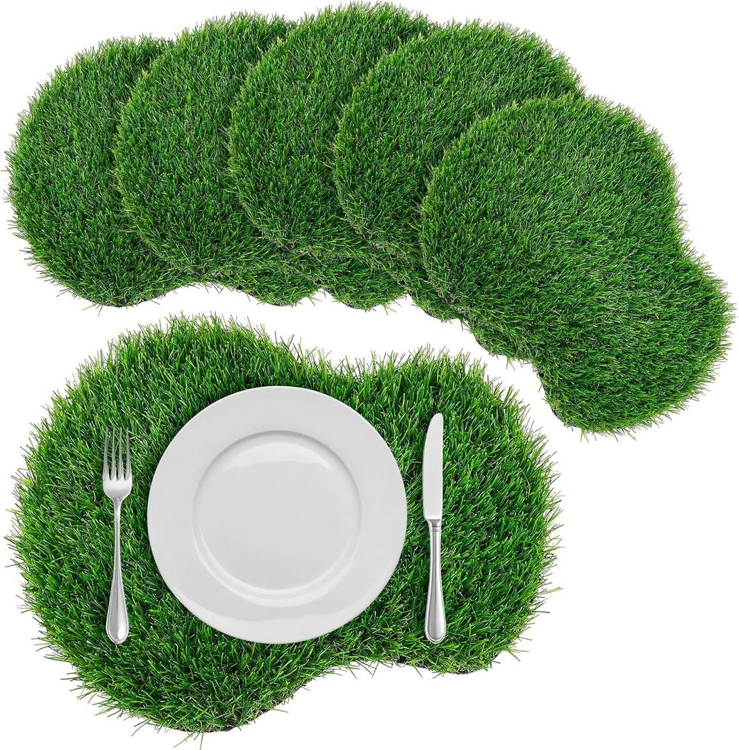 6 Pcs Golf Artificial Grass Mat Placemats Green Fake Grass Tiles Table Centerpieces Placemats Sport Theme Party Decorations for Wedding Baby Shower Golf Lovers
