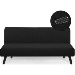 Water Repellent Armless Futon Cover Sofa Bed Slipcover, Full Size Futon Mattress Cover, Soft & Stretch Furniture Protector for Pets, Black 