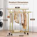 HYSEYY Clothes Rack, Double Rods Rolling Clothing Rack for Hanging Clothes, Portable Garment Rack with Wheels, Coat Rack Wardrobe Closet Load 240 LBS for Bedroom Laundry Room (Gold, L)