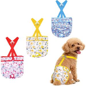 Female Dog Diapers 3 Pack Washable Dog Diapers Female Dog Diaper that Stay on Dog Diaper Female with Suspenders Reusable Doggie Diapers for Heat, Incontinence and Puppy Training (Small)