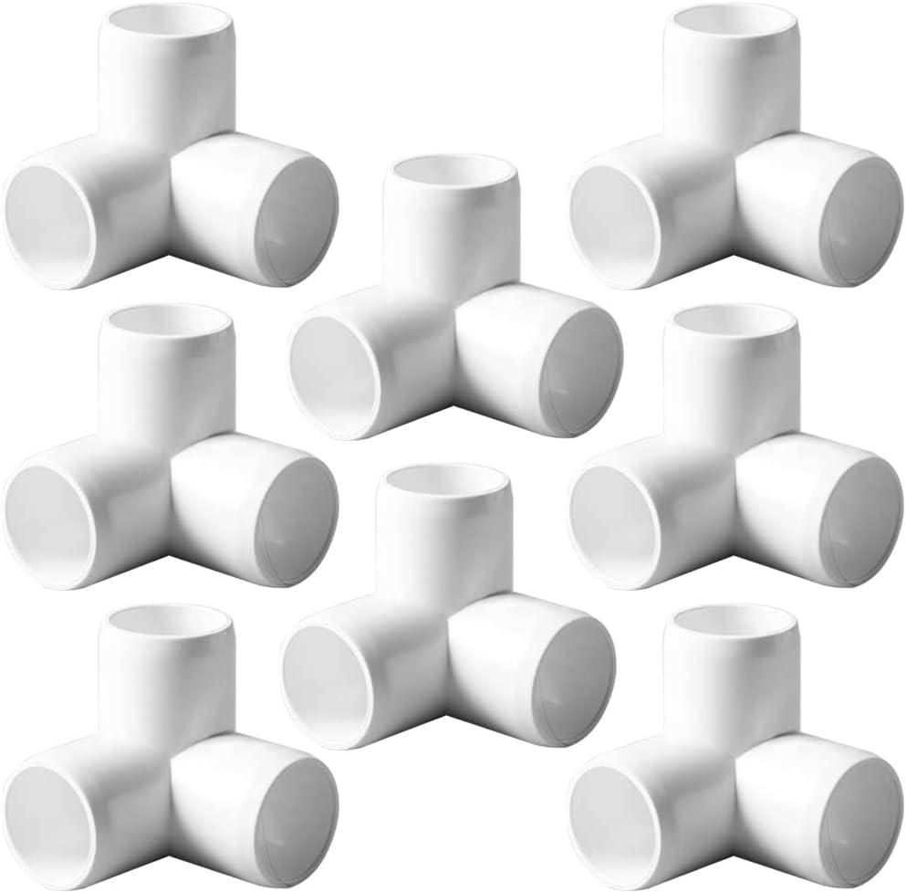 1-1/2 Tee PVC Fitting 3 Way Elbow Connector, Furniture Grade 90 Degree Elbow Side Outlet, PVC Corner Fittings for Building Furniture Greenhouse Shed Pipe Fittings Tent Connection (Pack of 8) (White)