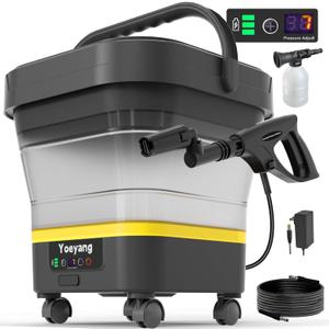 Portable Cordless Cleaner with Tank: Foldable Electric Cleaning Tool, 3.4 Gal Tank, Multi-Level Adjustable Spray, 360 Rotating Nozzle, Compact for Car, Garden, Patio, Camping (Yellow)