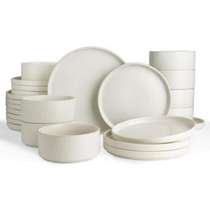 Famiware Star Plates and Bowls Sets, Modern Stoneware Dinnerware Sets for 8, 24-Piece Kitchen Dish Set - Microwave and Dishwasher Safe, Chip and Scratch Resistant, Matte White