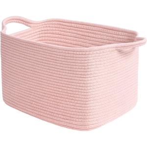 Goodpick Pink Storage Baskets for Organizing, Woven Rope Baskets for Shelves, Baby Basket for Nursery, Toy Storage Bins, Decorative Empty Gift Basket, 13" x 10" x 9"
